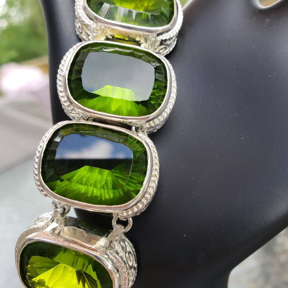 Statement Sterling Green Diopside Toggle Bracelet - image 1